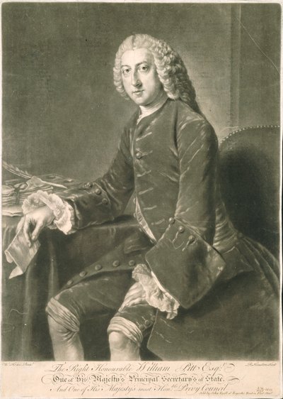 首席国务卿威廉·皮特，由理查德·休斯顿（1721-75）镌刻 作者 威廉·霍尔