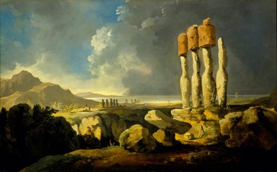 复活节岛上的纪念碑，约 1776 年（画板油画） 作者 威廉·霍奇斯