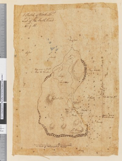 第 37a 页布洛克岛的草图，南头纬度 41：9 N 作者 威廉·霍奇斯