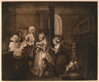 耙进展-5：他结婚，1733年。 作者 威廉·霍加斯