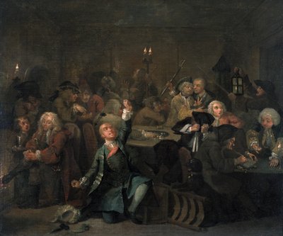 耙子的进步VI：游戏屋的耙子，1733年 作者 威廉·霍加斯