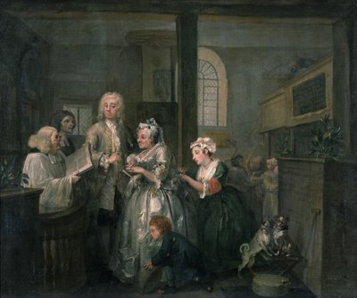 耙子的进步V：耙子与一位老妇人结婚，1733年 作者 威廉·霍加斯