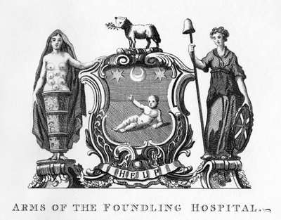 威廉-霍加斯创作的《铸造医院的武器》（Arms of the Foundling Hospital）。 作者 威廉·霍加斯