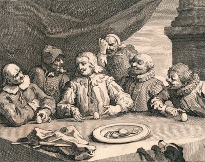 克里斯托弗·哥伦布（Christopher Columbus）破解鸡蛋，1753年。 作者 威廉·霍加斯