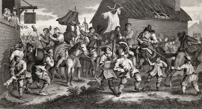 Hudibras邂逅Skimmington，由TE Nicholson雕刻，来自&39;Hudibras&39;，Samuel Butler（1612-80）来自&39;The Works of Hogarth&39;，1833年出版 作者 威廉·霍加斯