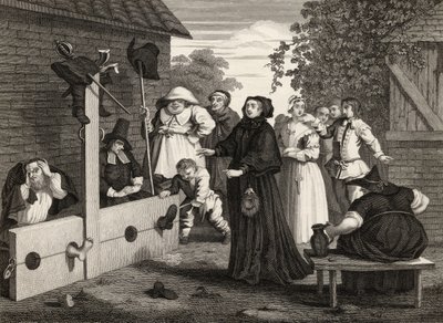 Hudibras和Ralpho在股票中，来自&39;Hudibras&39;，Samuel Butler（1612-80），由J. Romney雕刻，来自&39;William Hogarth的作品&39;，1833年出版 作者 威廉·霍加斯