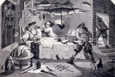 Hudribas 攻击占星家 Sidrophel 和他的贴身男仆 Whacum。 威廉·霍加斯（William Hogarth，1697-1764 年）为塞缪尔·巴特勒（17 世纪）的诗“Hubridas”雕刻。 约 1725 作者 威廉·霍加斯