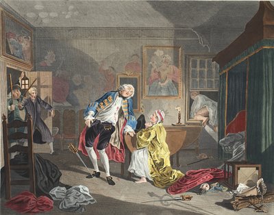 婚姻模式，板块V，巴尼奥，插图来自&39;Hogarth Restored：The Whole Works of the famous William Hogarth，由Thomas Cook&39;重新雕刻，酒吧。 1812年（手工雕刻） 作者 威廉·霍加斯