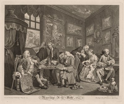 时尚婚姻：《契约》，1745年。 作者 威廉·霍加斯