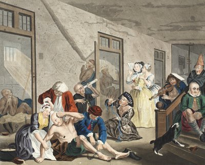 Bedlam的场景，第八版，来自A Rake&39;s Progress，来自&39;Hogarth Restored：The Whole Works of the famous William Hogarth，由Thomas Cook&39;重新雕刻，酒吧。 1812年（手工雕刻 作者 威廉·霍加斯