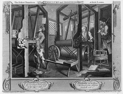1747年，研究员们在他们的织布机上获得了“工业与闲暇”的第一版 作者 威廉·霍加斯
