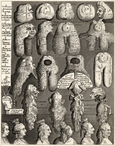 Perriwigs的五个命令来自1833年出版的“William Hogarth的作品” 作者 威廉·霍加斯