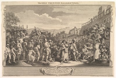 1747年9月30日在第11页，《在泰本（Tyburn：Industry and Idleness）处死的闲散学徒》。 作者 威廉·霍加斯