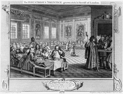 勤劳的&39;Prentice Grown Rich，和伦敦警长，&39;工业与闲暇&39;的第八版，1747年 作者 威廉·霍加斯