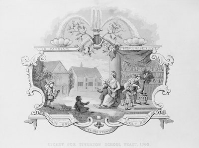 1740年Tiverton学校盛宴的门票，由J. Moore雕刻 作者 威廉·霍加斯