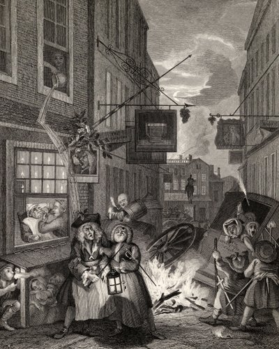 每日时光：夜晚，来自1833年出版的“威廉霍加斯的作品” 作者 威廉·霍加斯