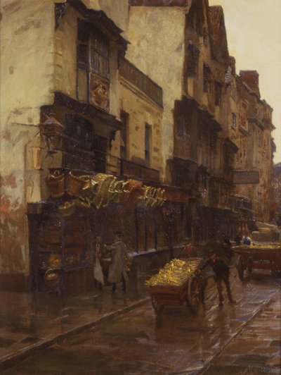 遗嘱烟草公司的摇篮，布里斯托尔玛丽港市街，约1902年（布面油画） 作者 威廉·霍尔特·耶茨·蒂科姆