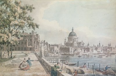 Canaletto的画作的一部分，来自Somerset House露台的圣保罗大教堂，（wc，笔和洗） 作者 威廉·詹姆斯