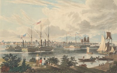 密歇根州底特律市。从渡口附近的加拿大海岸拍摄的，1837年出版。 作者 威廉·詹姆斯·贝内特