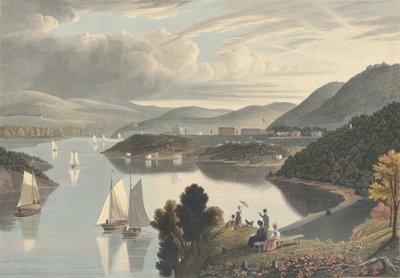 西点军校，从华盛顿谷上面看。俯瞰河流，1834年出版。 作者 威廉·詹姆斯·贝内特