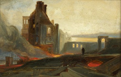 布里斯托尔暴动：公元1831年王子街的仓库废墟（纸上油） 作者 William James Muller