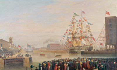 1828年10月25日，圣凯瑟琳码头开放 作者 威廉·约翰·哈金斯