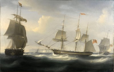 德拉福德 "号轮船，1788 年在泰晤士河上建造，用于伦敦（英格兰）和东印度群岛之间的贸易。布面油画，约 1830 年，作者威廉-约翰-赫金斯（1781-1845 年）。 作者 威廉·约翰·哈金斯