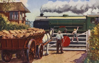 乡村的平交道口（彩色平版印刷） 作者 威廉·约翰·巴顿·麦克道威尔