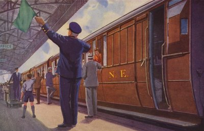 手持绿旗和哨子的卫兵（彩色石版印刷） 作者 威廉·约翰·巴顿·麦克道威尔