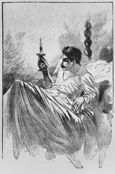 在床上的叙述者，来自&39;Le Horla&39;的Guy de Maupassant（1850-93）的插图，由Georges Lemoine，巴黎，版本Albin Michel，c.1910（木版画）刻 作者 威廉·朱利安·达马齐