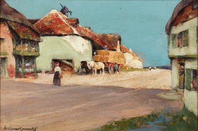 干草车，一个诺曼底村庄（布面油画） 作者 威廉·肯尼迪