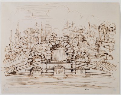奇斯威克，已建成的瀑布设计（纸上铅笔和墨水）。 作者 威廉·肯特