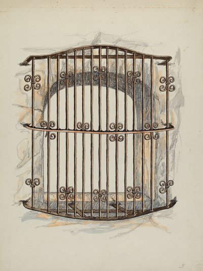 窗户上的铁栅栏a修复，约1941年。 作者 威廉·基克霍费尔