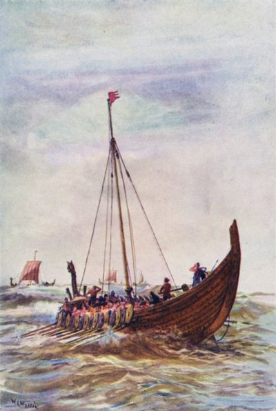 阿尔弗雷德国王时代的战舰（彩色石版画） 作者 威廉·莱昂内尔（后）韦利