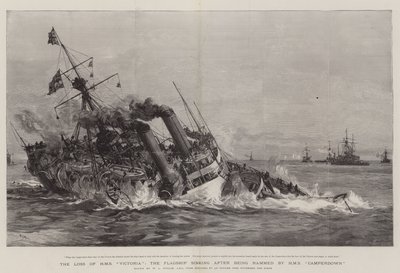 维多利亚HMS的损失，旗舰在被HMS Camperdown撞击后下沉 作者 威廉·莱昂内尔·威利