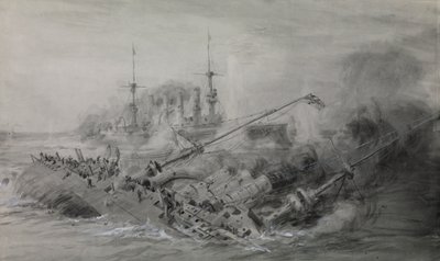 最后一艘 "沙恩霍斯特 "号和 "格奈森瑙 "号；福克兰群岛海战，1914 年 12 月 8 日，约 16 时 15 分，约 1915-18 年（水洗，灰色，白色加亮） 作者 威廉·莱昂内尔·威利