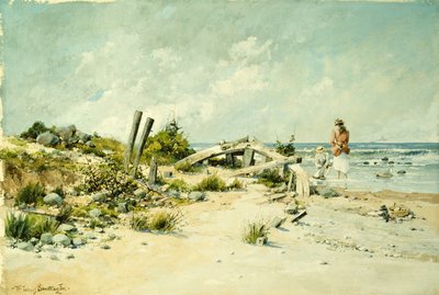 海滨嬉戏（水彩和水粉画） 作者 威廉·路易斯·尼尔周日
