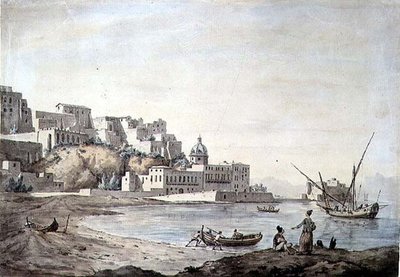 那不勒斯的Borgo di Chiaia，约1767年（纸上笔墨和水彩）。 作者 威廉·马洛