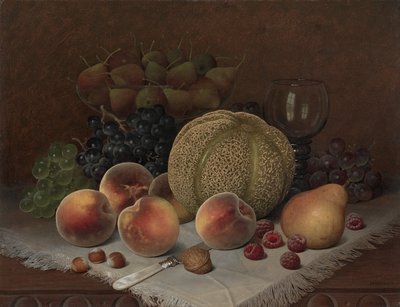 有哈密瓜的静物，约 1880 年（布面油画） 作者 威廉·梅森·布朗