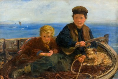 船上的两个男孩和一只狗，约1871年（布面油画 作者 威廉·麦克塔格特