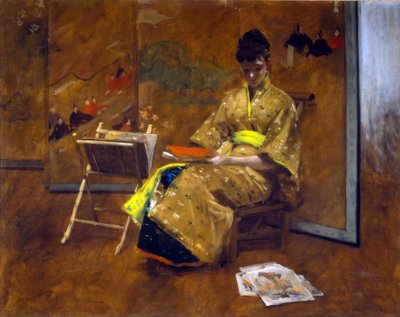 穿着日本长袍的女孩。约1887年的和服。 作者 威廉·梅里特·蔡斯
