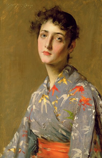 1888年，日本服装中的女孩（布面油画） 作者 威廉·梅里特·蔡斯