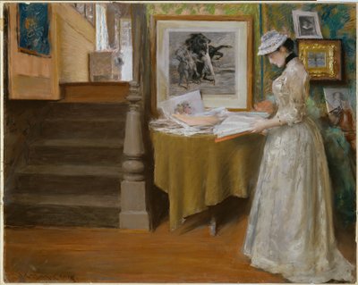 在工作室，约 1892-93（纸板上的粉彩画） 作者 威廉·梅里特·蔡斯