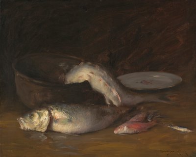 有鱼的静物，约 1910 年（布面油画） 作者 威廉·梅里特·蔡斯