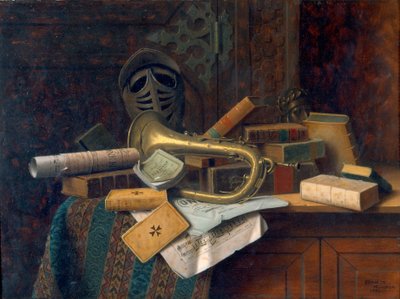 有但丁半身像的静物 1883 年（油画板） 作者 威廉·迈克尔·哈内特