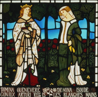 女王Guinevere和白手的Isolde，来自&39;特里斯坦和伊索尔德的故事&39;，William Morris und Co.，1850（彩色玻璃） 作者 威廉·莫里斯