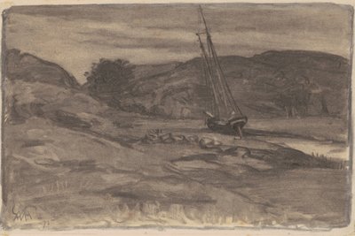 搁浅，1875年（编织纸上的木炭） 作者 威廉·莫里斯