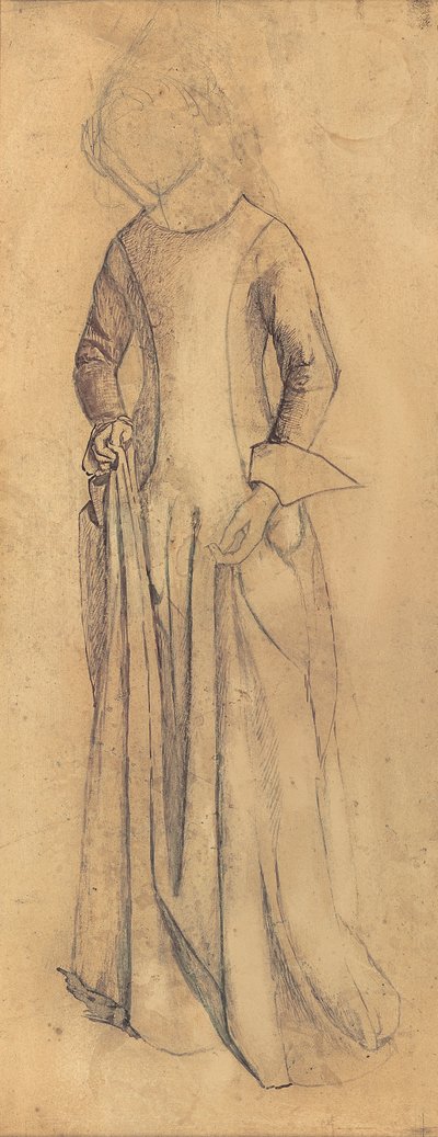 研究“La Belle Iseult”（铅笔、钢笔、棕色墨水和纸上水墨） 作者 威廉·莫里斯