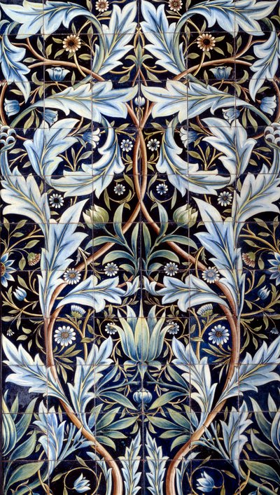 由 William Morris（1834-1896 年）和 William Frend de Morgan（1839-1917 年）在彩陶中制作的墙饰面板（66 块瓷砖）。 从爱德华查尔斯巴林的Membland大厅。 切尔西，英格兰。 1876-1877 年 1x635 米巴黎，奥赛博物馆 作者 威廉·莫里斯