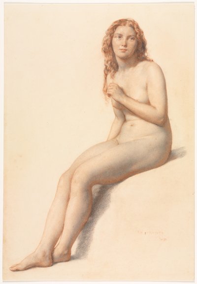 女性裸体，坐姿，四分之三正面视图 作者 威廉·穆雷迪（William Mulready）